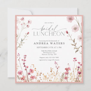 Elegant Små Rosa Blommor Bröllops Luncheon Inbjudningar