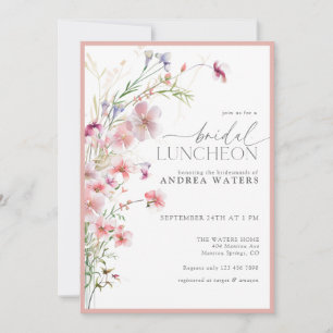 Elegant Små Rosa Blommor Bröllops Luncheon Inbjudningar