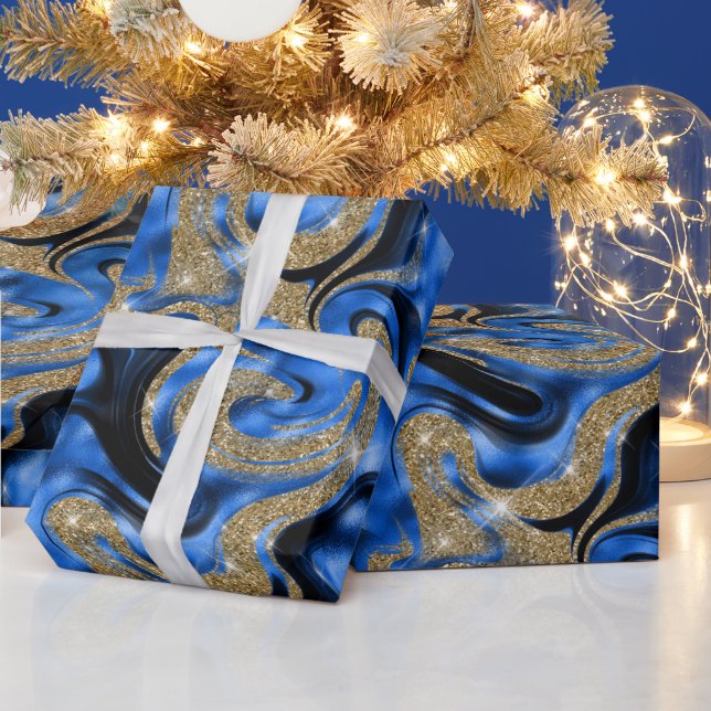 Elegant smält blå och guld glitter födelsedag presentpapper (Helgdagar)
