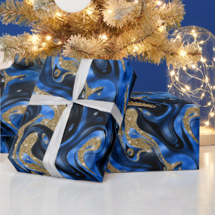 Elegant Smält Blå och Guld Glitter Födelsedag Presentpapper