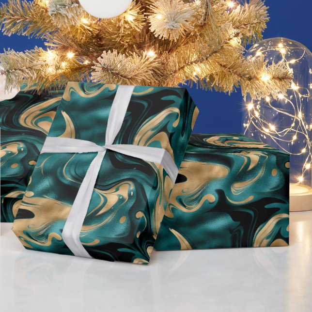 Elegant smält teal och guld folie födelsedag presentpapper (Helgdagar)
