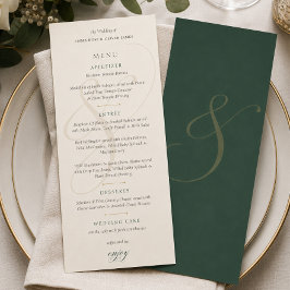 Elegant smaragd guldmonogram bröllopsmeny kort