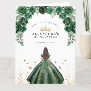 Elegant smaragd Quinceañera Blommig Fals Folie Tack Kort