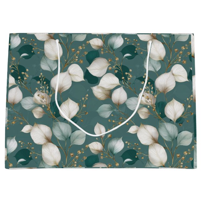 Elegant smaragdblad vit blommönster (Framsidan)