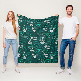 Elegant smaragdblad vit blommönster fleecefilt