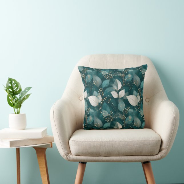 Elegant smaragdblad vit blommönster kudde (Stol)