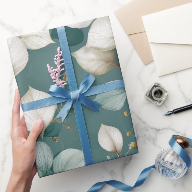 Elegant smaragdblad vit blommönster presentpapper (Gifting)