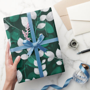 Elegant smaragdblad vit blommönster presentpapper