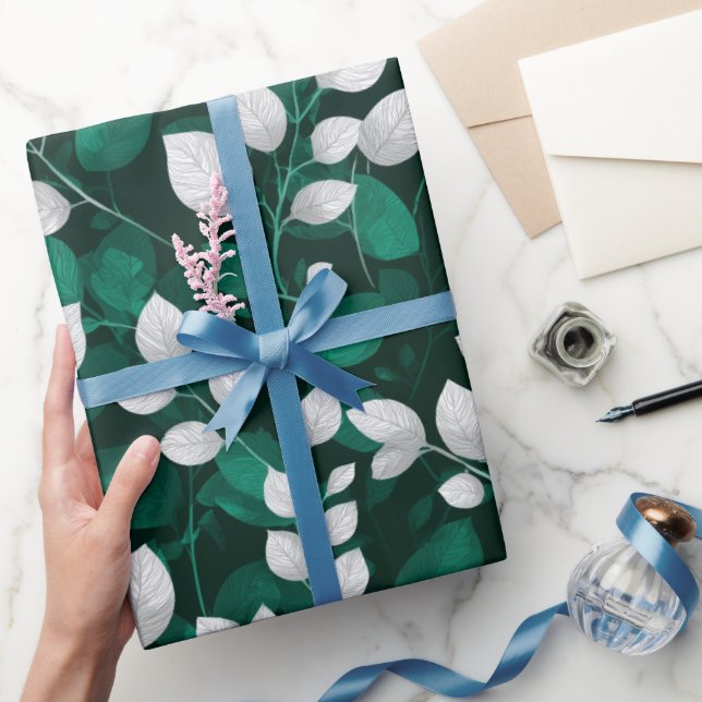 Elegant smaragdblad vit blommönster presentpapper (Gifting)