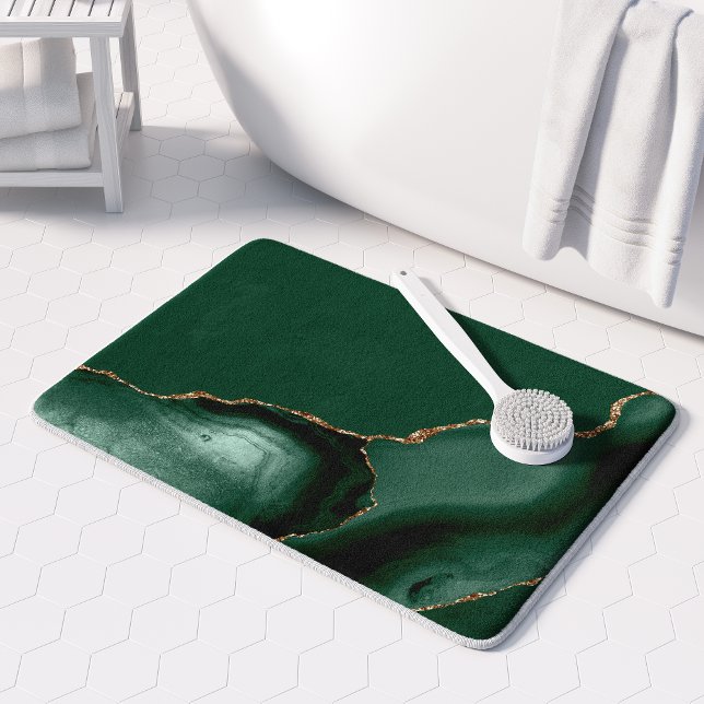 Elegant smaragdgrön agat guldglitter badrumsmatta (Skapare uppladdad)