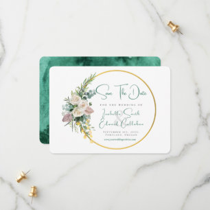Elegant smaragdgrön akvarell guld & blomster ram spara datumet