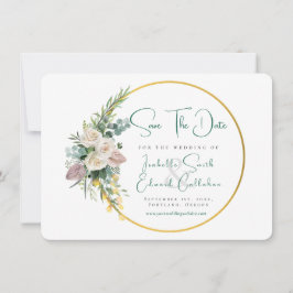 Elegant smaragdgrön akvarell guld & blomster ram spara datumet