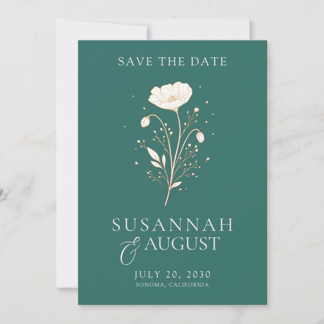 Elegant Smaragdgrön Blommig Bröllop Spara Datum Datumet (Framsida)
