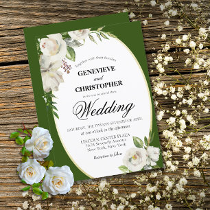 Elegant smaragdgrön blomster- och guldbröllop inbjudningar