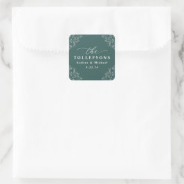 Elegant Smaragdgrön Bröllop Klassisk Fyrkantig Fyrkantigt Klistermärke