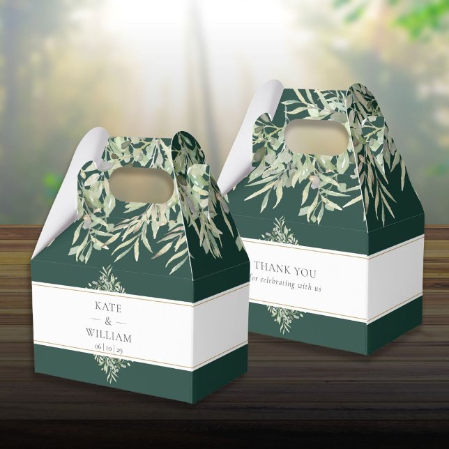 Elegant Smaragdgrön Bröllop Presentaskar (Elegant Emerald Greenery Wedding Favor Boxes)