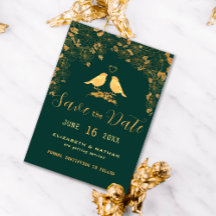 Elegant Smaragdgrön & Guld Blommig Fåglar Rädda De