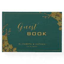 Elegant smaragdgrön & guld blomster gästbok