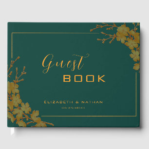 Elegant smaragdgrön & guld blomster gästbok