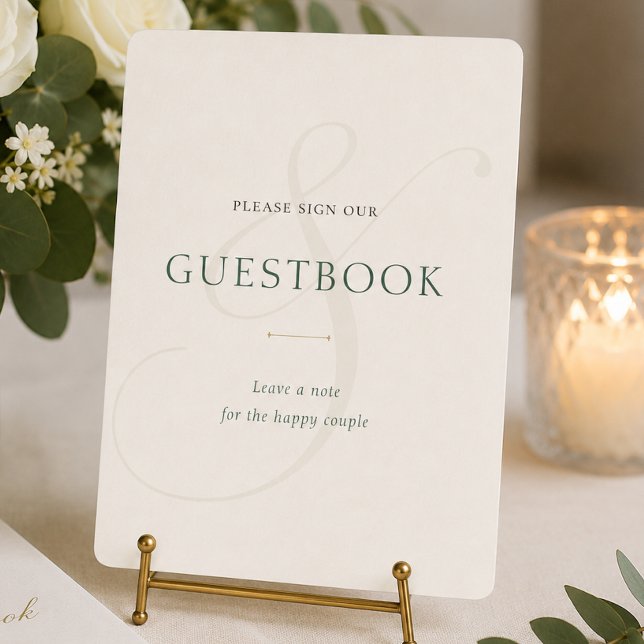 Elegant Smaragdgrön Guld Bröllop Gästbokskylt (Elegant Emerald Green Gold Wedding Guestbook Sign)