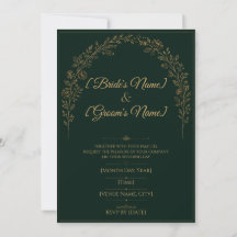 Elegant smaragdgrön guld bröllopsinbjudan