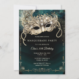 Elegant Smaragdgrön Guld Maskeradfest Inbjudningar