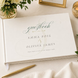 Elegant Smaragdgrön Guld Monogram Bröllop Gästböcker