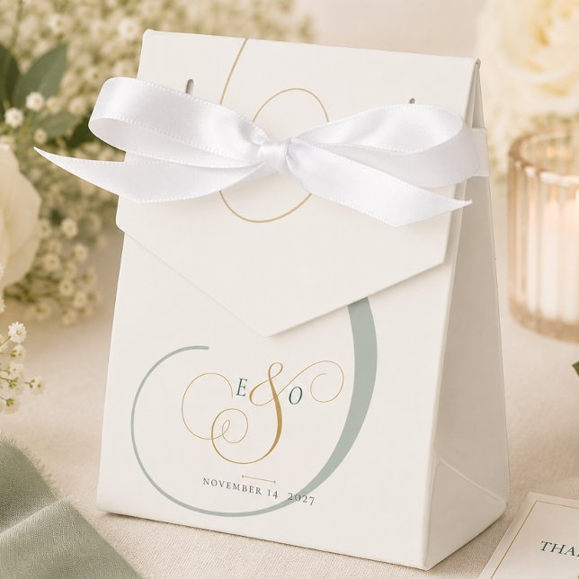 Elegant Smaragdgrön Guld Monogram Bröllop Presentaskar (Elegant Emerald Green Gold Monogram Wedding Favor Boxes)