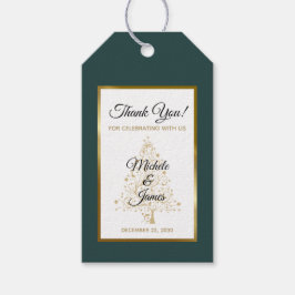 Elegant smaragdgrön guld vinterbröllop presentetikett