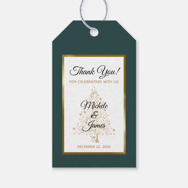 Elegant smaragdgrön guld vinterbröllop presentetikett (Framsidan)
