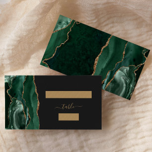 Elegant smaragdgrön guldagate mörk bröllopseskort placeringskort