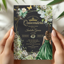 Elegant smaragdgrön gyllene fjäril Quinceañera