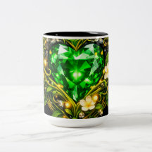 Elegant Smaragdgrön Hjärtformad Blommig Kaffemugg