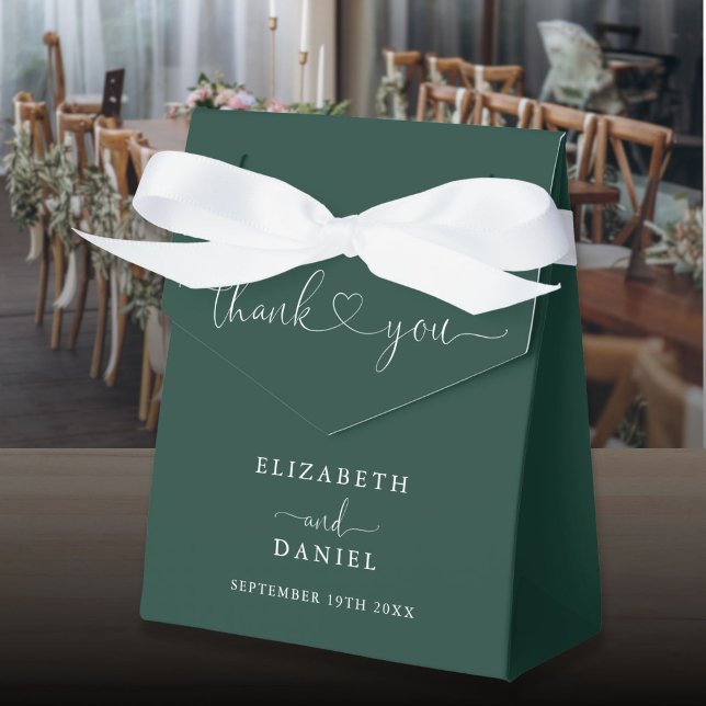 Elegant Smaragdgrön Hjärtformad Bröllopsskrift Presentaskar (Elegant Emerald Green Heart Script Wedding Favor Boxes)