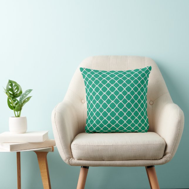 Elegant smaragdgrön marockansk quatrefoil-mönster kudde (Stol)