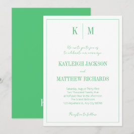 Elegant smaragdgrön monogram bröllop inbjudningar