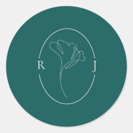 Elegant smaragdgrön monogram bryllup runt klistermärke