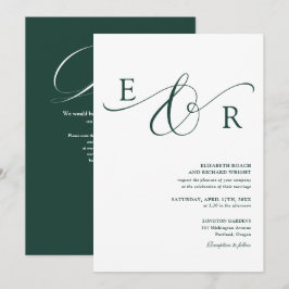 Elegant Smaragdgrön Monogram QR-kod Bröllop Inbjudningar