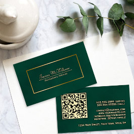 Elegant smaragdgrön och guld professionell QR-kod Visitkort