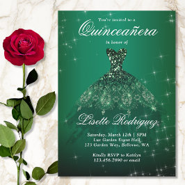Elegant smaragdgrön Quinceanera Inbjudningar