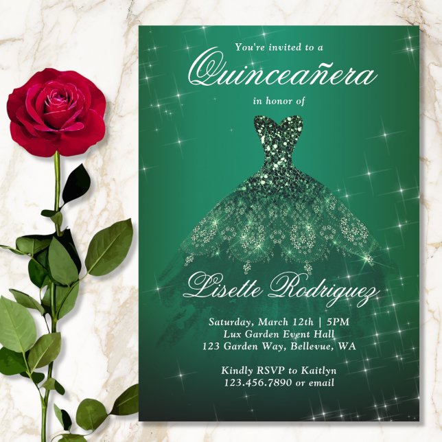 Elegant smaragdgrön Quinceanera Inbjudningar (Skapare uppladdad)