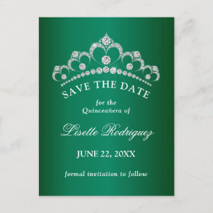Elegant smaragdgrön Quinceanera Spara datum Vykort