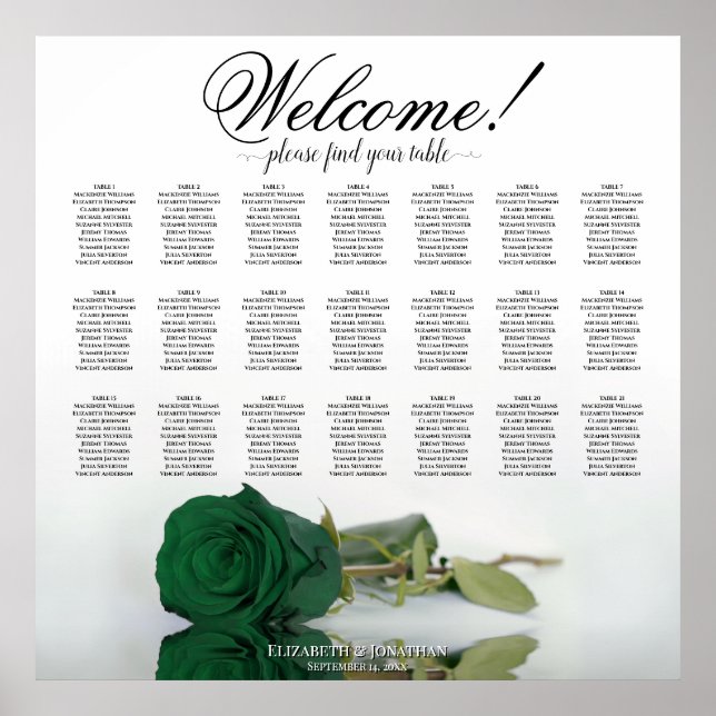 Elegant Smaragdgrön Ros 21 Bordets Placeringsplan Poster (Framsidan)