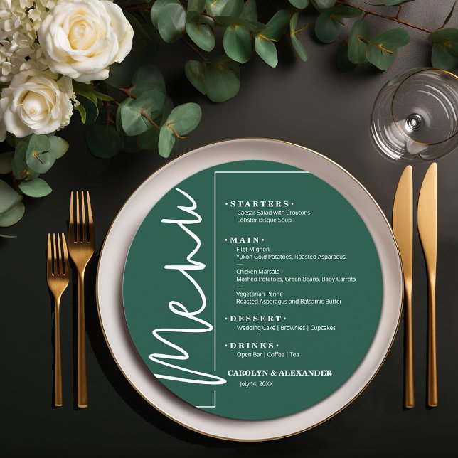 Elegant smaragdgrön rund meny (Chic Emerald Green Round Menus)
