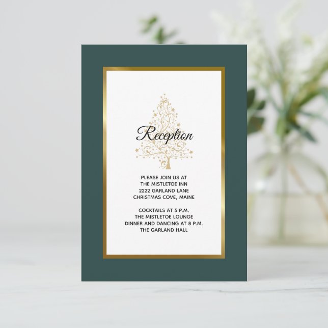 Elegant smaragdgyllene vinterbröllopsreception tilläggskort (Stående Fram)