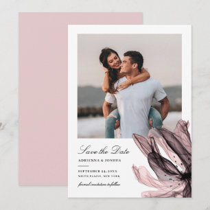 Elegant Smoky Blommigt Dusty Ro Photo Bröllop Spara Datumet