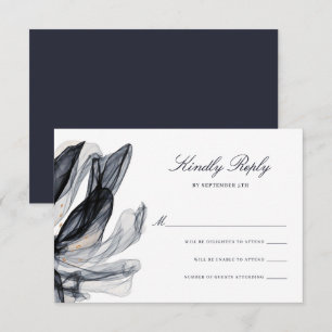 Elegant Smoky Flowers Deep Navy Bröllop OSA Kort