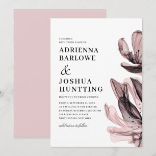 Elegant Smoky Flowers Side Text Dusty Rosa Bröllop Inbjudningar