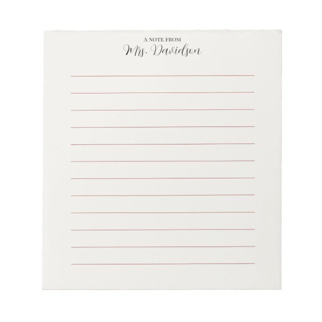 Elegant Smooth Lines Teacher Notepad Anteckningsblock (Framsida)