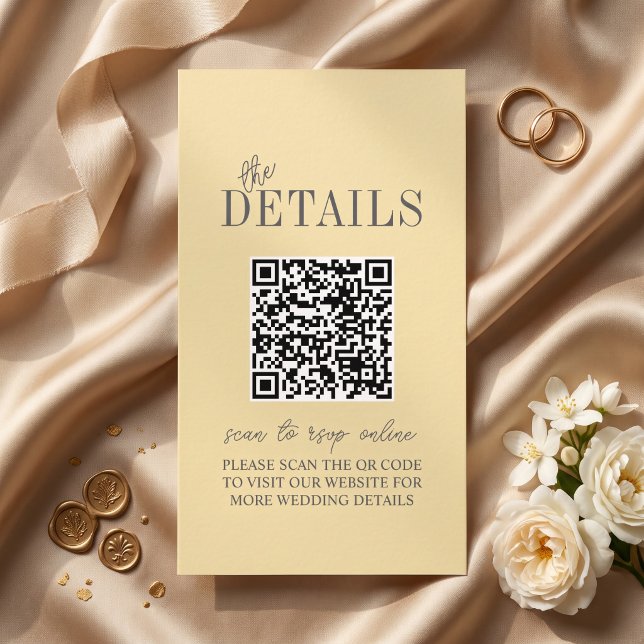 Elegant smörgul minimalistisk bröllops-Qr-kod Tilläggskort (Skapare uppladdad)